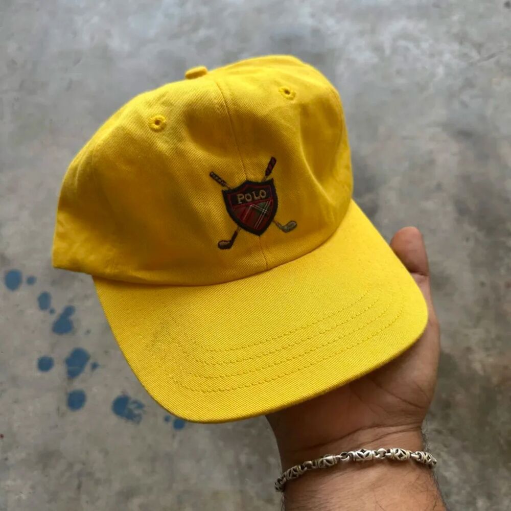 Vintage Polo Golf Ralph Lauren Crest Shield Yellow Baseball Cap